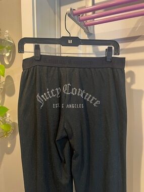 Juicy Couture Black Ribbed Rhinestone Logo Pants